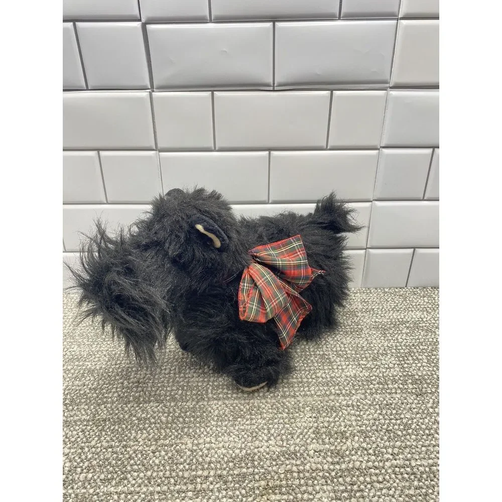Emotions‎ VTG Scottie Terrier Plush Puppy Dog Tush Tag Attached Black W Bow HG3